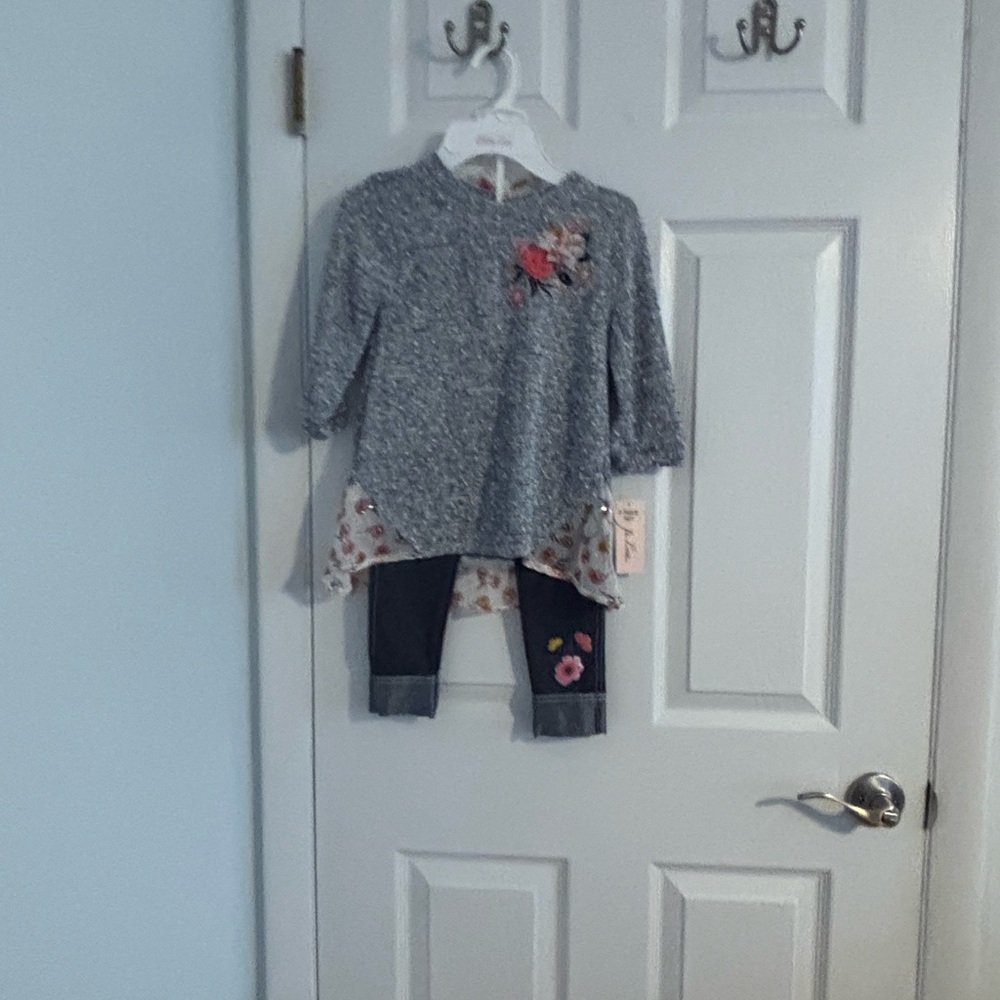 Little Lass Gray Sweater with Floral Details